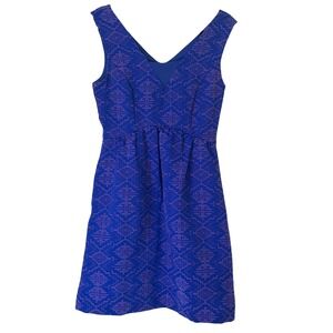 Maeve Anthropologie Averie Jacquard V-Neck Fit & Flare Dress Blue Purple Sz 2